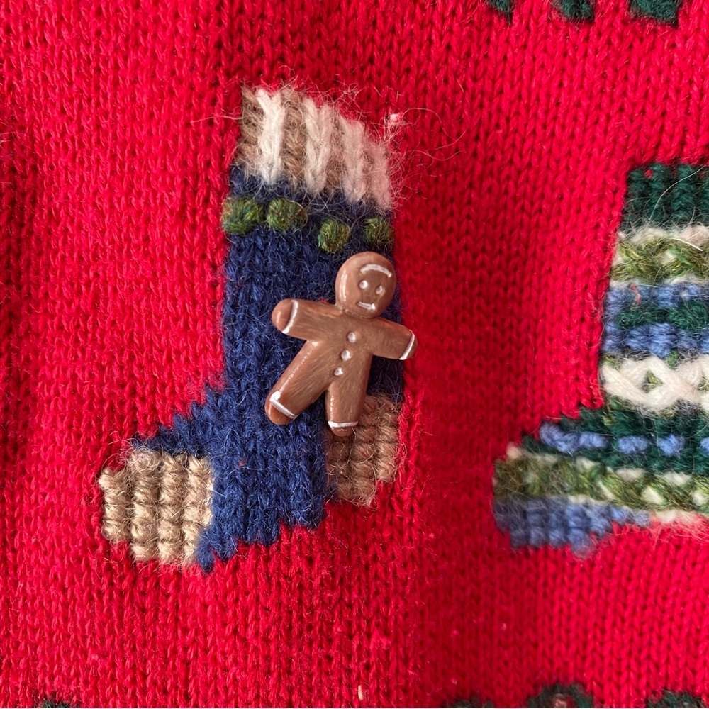 Vintage Y2K Embroidered Christmas Cardigan Knit Sweater Red Large - Picture 6 of 11